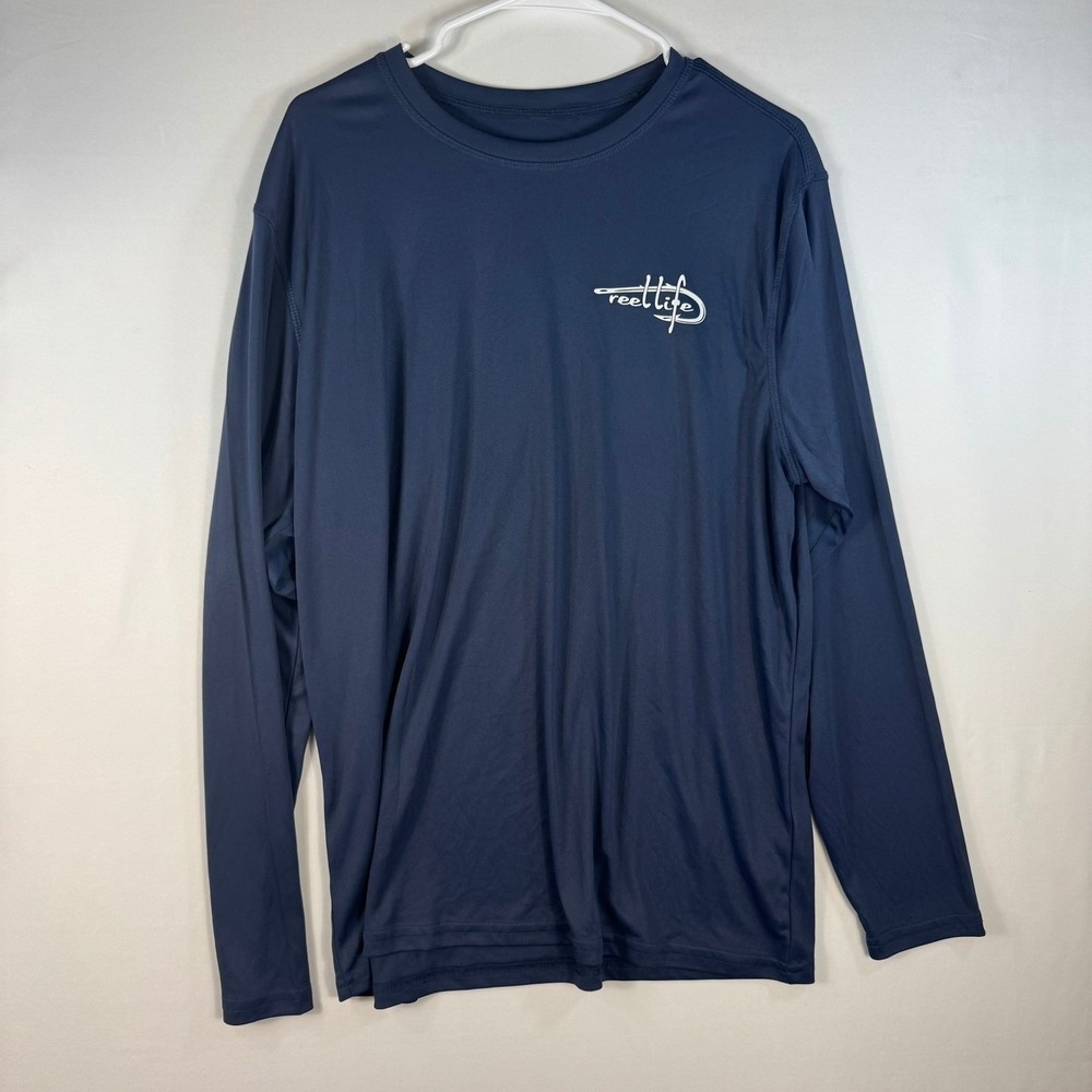 Reel Life Mens Long Sleeve Performance Fishing Shirt Navy Blue American Flag L